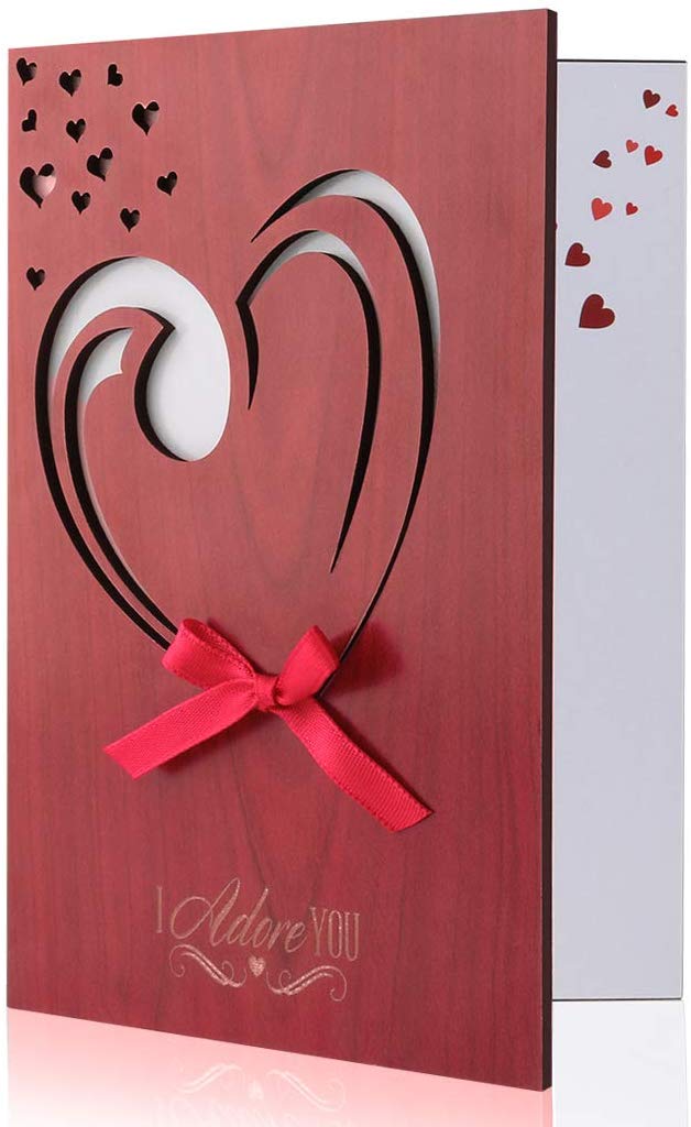 I Love You Card Handmade With Real Bamboo Greeting Cards For Any Occasion - Happy Valentines Day - Anniversary