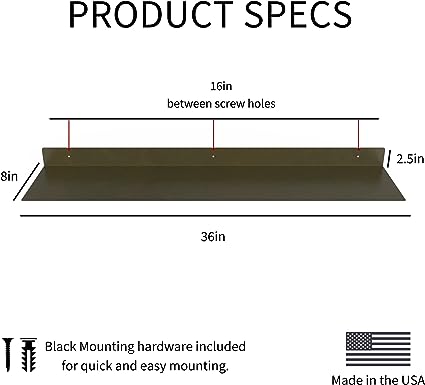 12 Inch Linear Floating Shelf - USA Manufactured Steel - Industrial Heavy Duty Metal Wall Mounted Modern Farmhouse Designed Shelf Ledge (12-in X 8-in Powder Coated Gold)