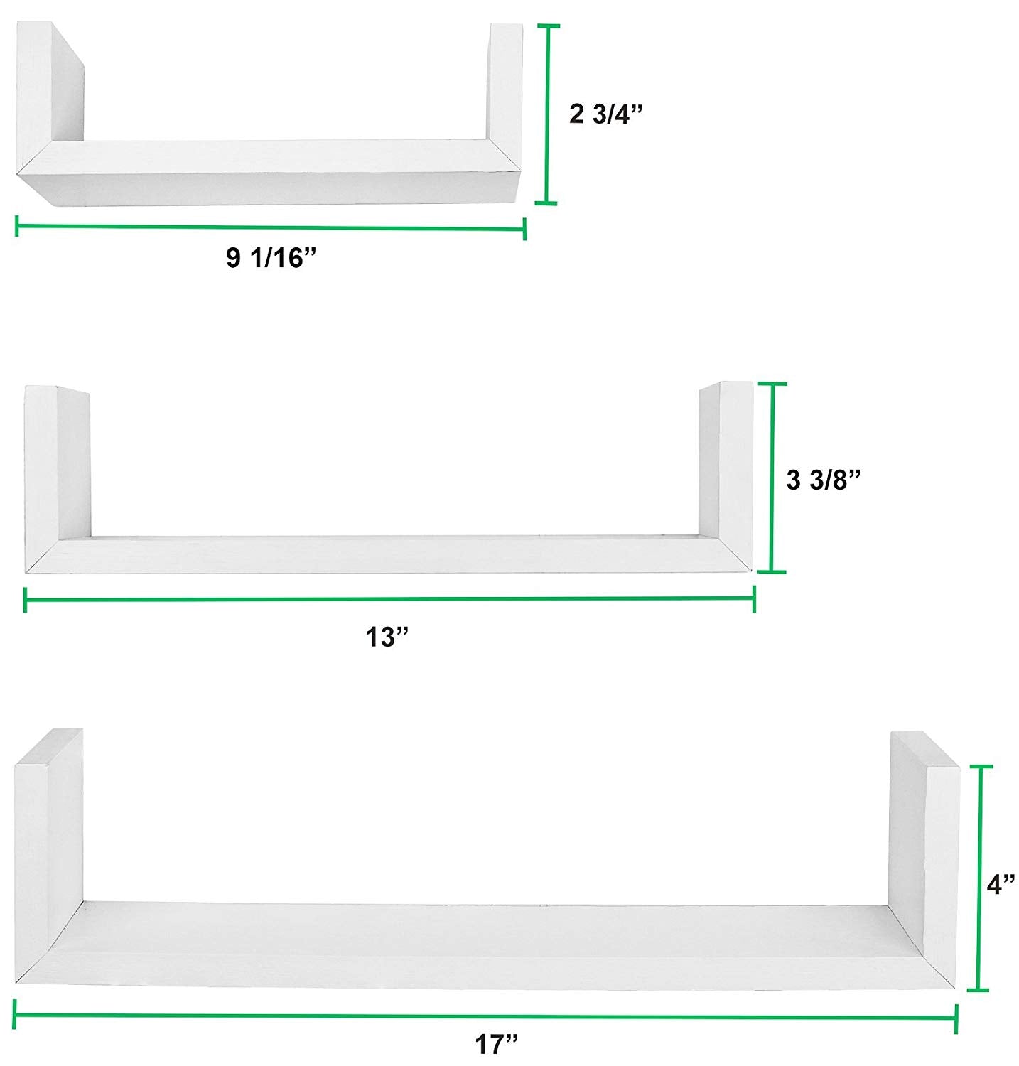 Floating U Shelves - Set of 3