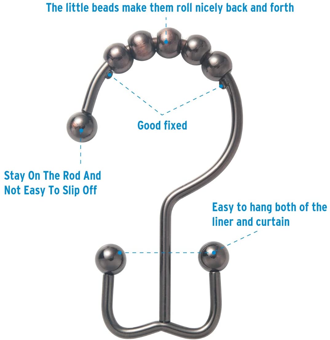 Shower Curtain Hooks Rings, Rust-Resistant Metal Set of 12 Hooks