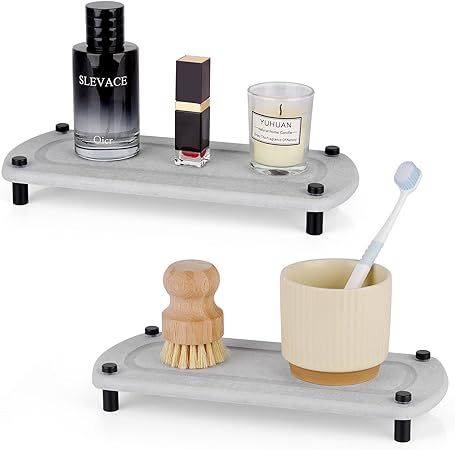 Stone Drying Counter Instant Dry Diatomaceous Earth Sink Caddy Organizer with Stainless Steel Feet (L White)