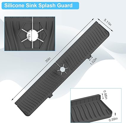 30 inch Sink Splash Guard Mat,Silicone Faucet Handle Drip Catcher Tray, Longer Silicone Sink Mat for KitchenBathroom, Drip Protector Splash Countertop (black)