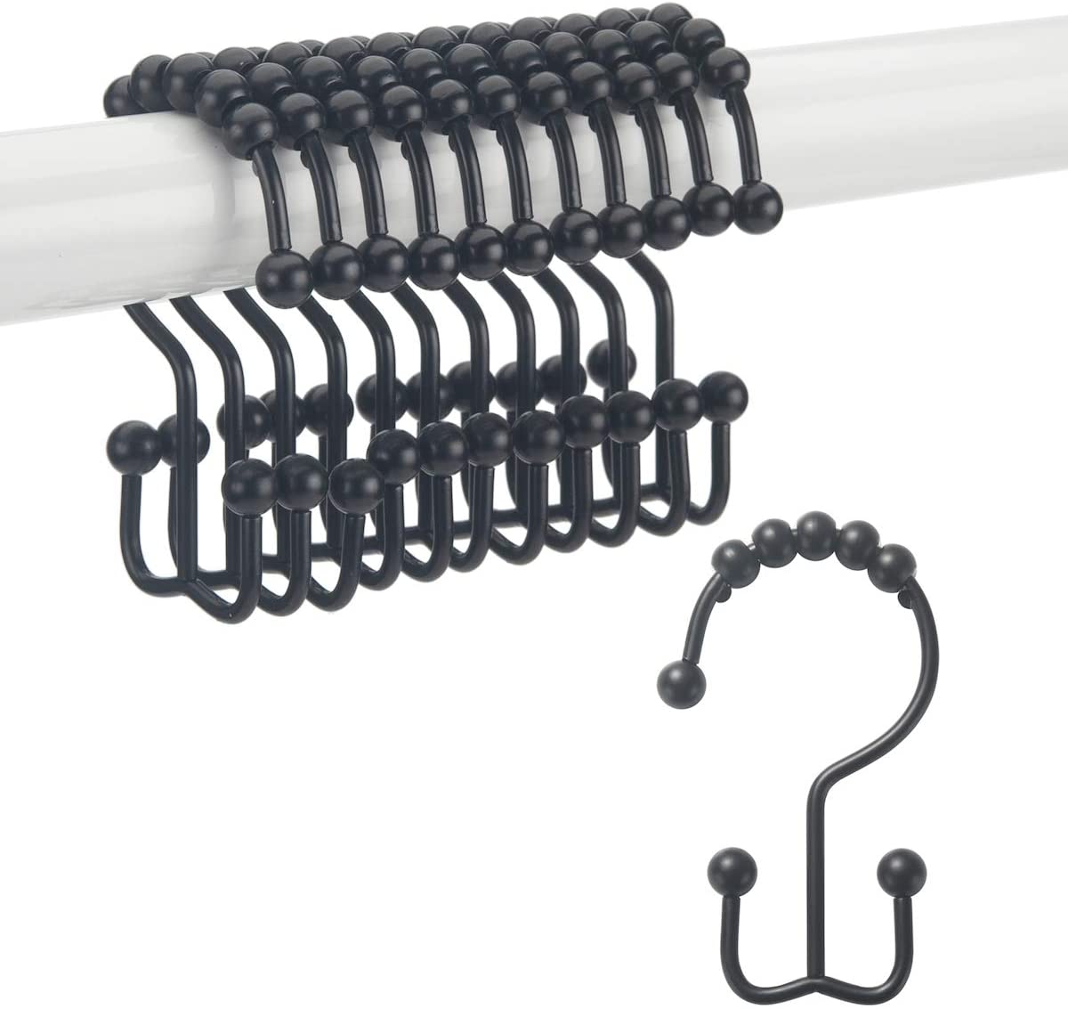 Shower Curtain Hooks Rings, Rust-Resistant Metal Set of 12 Hooks