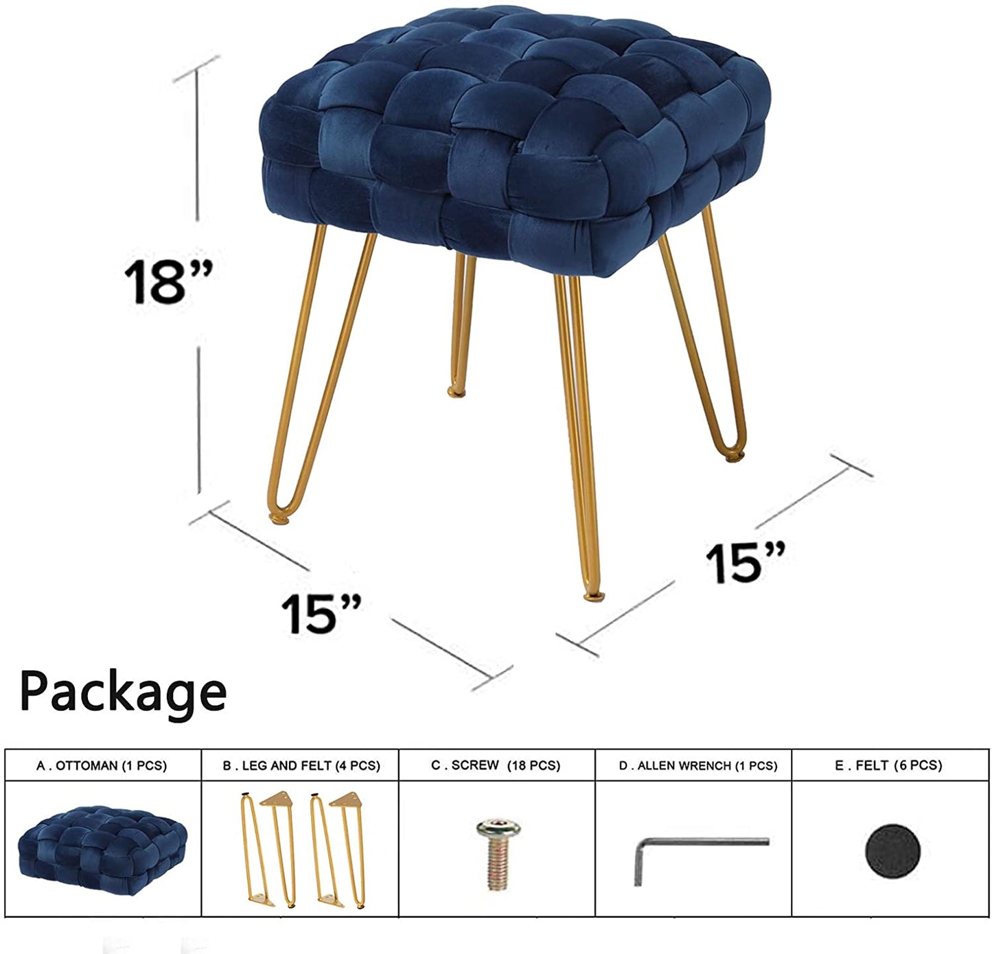 Home Faux Fur Ottoman Bench Living Room Square Sofa Stool