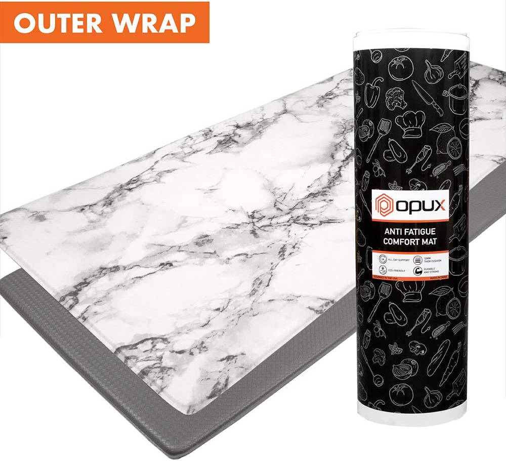 Anti Fatigue Reversible Cushioned Memory Foam Kitchen Rug Pad, 32x17 (Marble Gray)