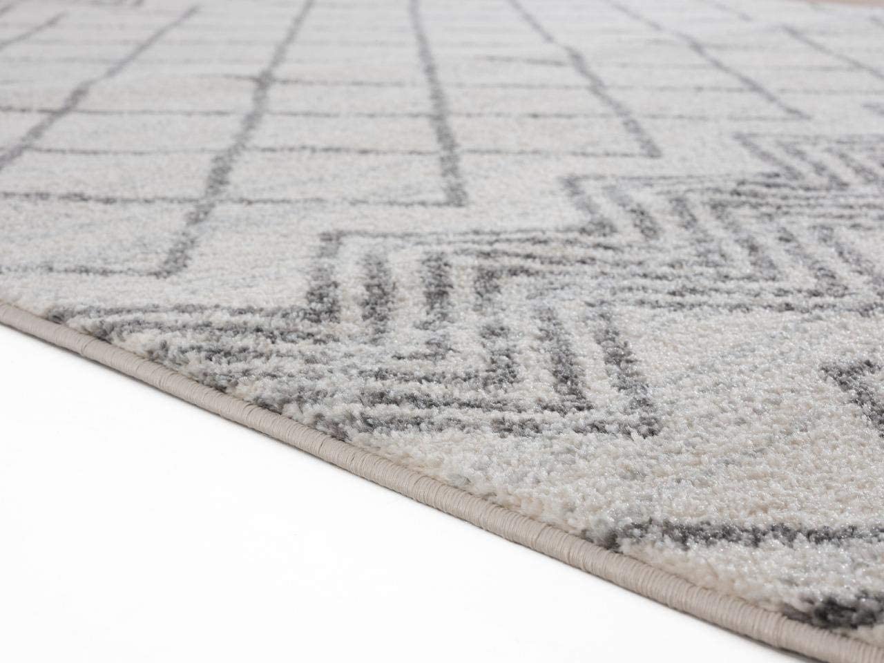 Pancras Moroccan Grey Off White Abstract Soft Area Rug