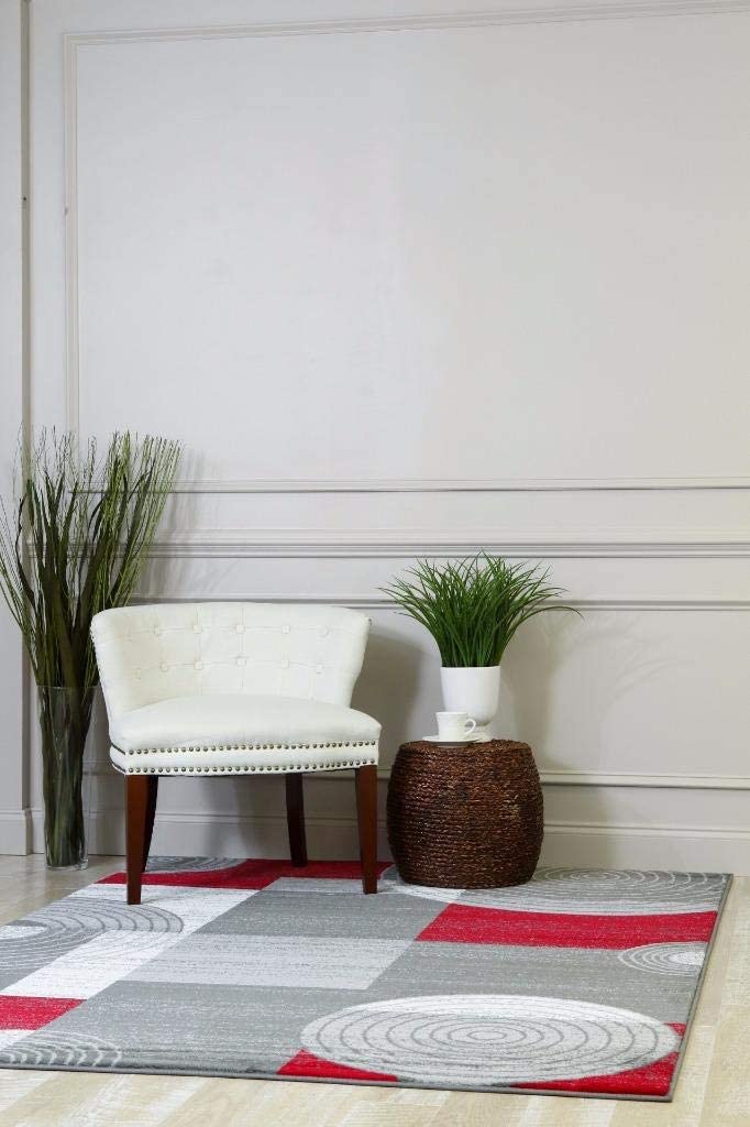 Modern Trendz Abstract Circle Grey Red Premium Soft Area Rug