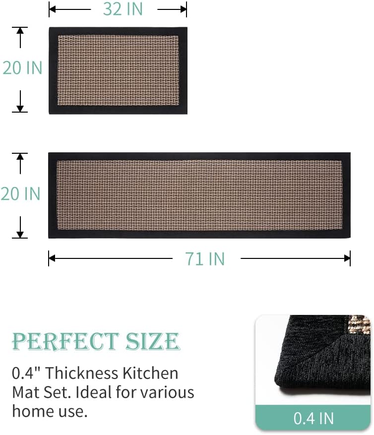 Non Skid Washable, Absorbent 2 PCS Set Kitchen Rugs and Mats -  20"x32"+20"x48"