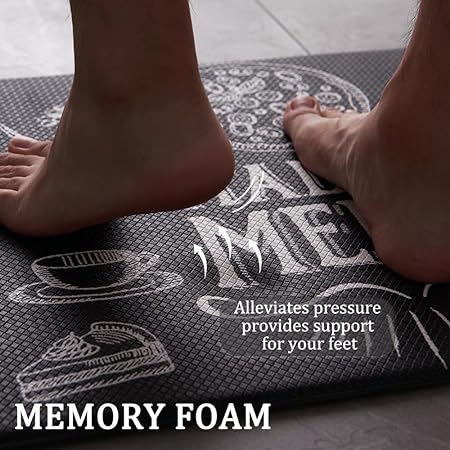 Non-Slip & Comfort Cushioned Waterproof Black Anti-Fatigue Kitchen Mat Set -2 Pieces,