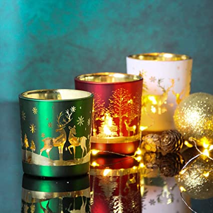 Set of 12 Glass Christmas Votive Candle Holders