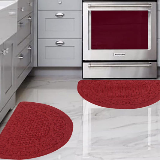 2 Piece 18”X30”, Non Skid Washable Half Circle Kitchen Mats, - Red-2