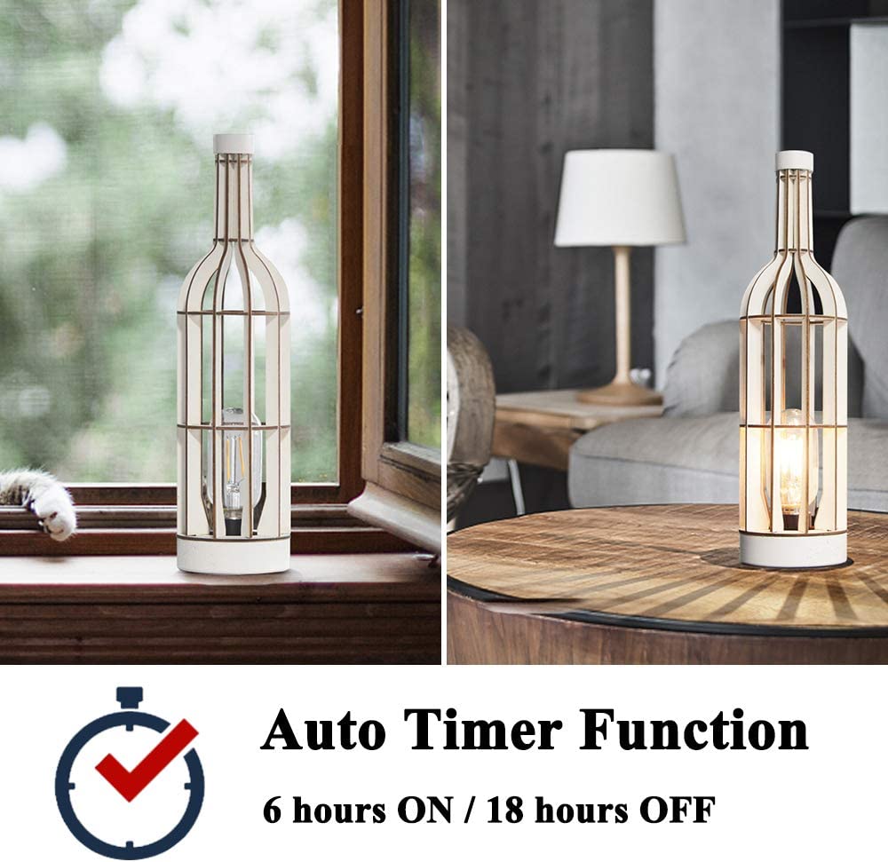 Battery Operated Table Lamps Timer Wooden Wine Bottle Shape Decorative Lamp (Black)