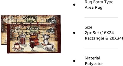 Printed, Durable Non-Slip Carpet Latex Backing Beautiful Design Biscuits 2pc Set (16X24 Rectangle & 20X34)