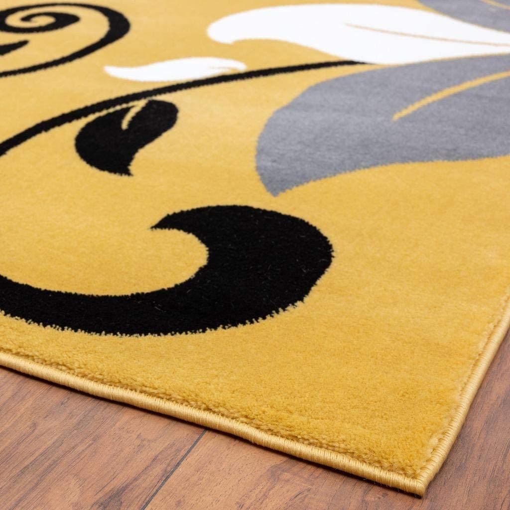 Victoria Collection Modern Mustard Yellow Floral Area Rug