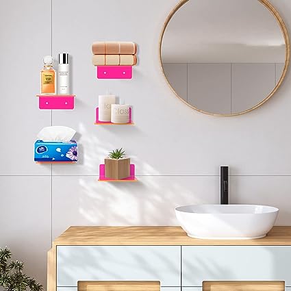 3 Pack Acrylic Floating Shelves for Wall (Pink)