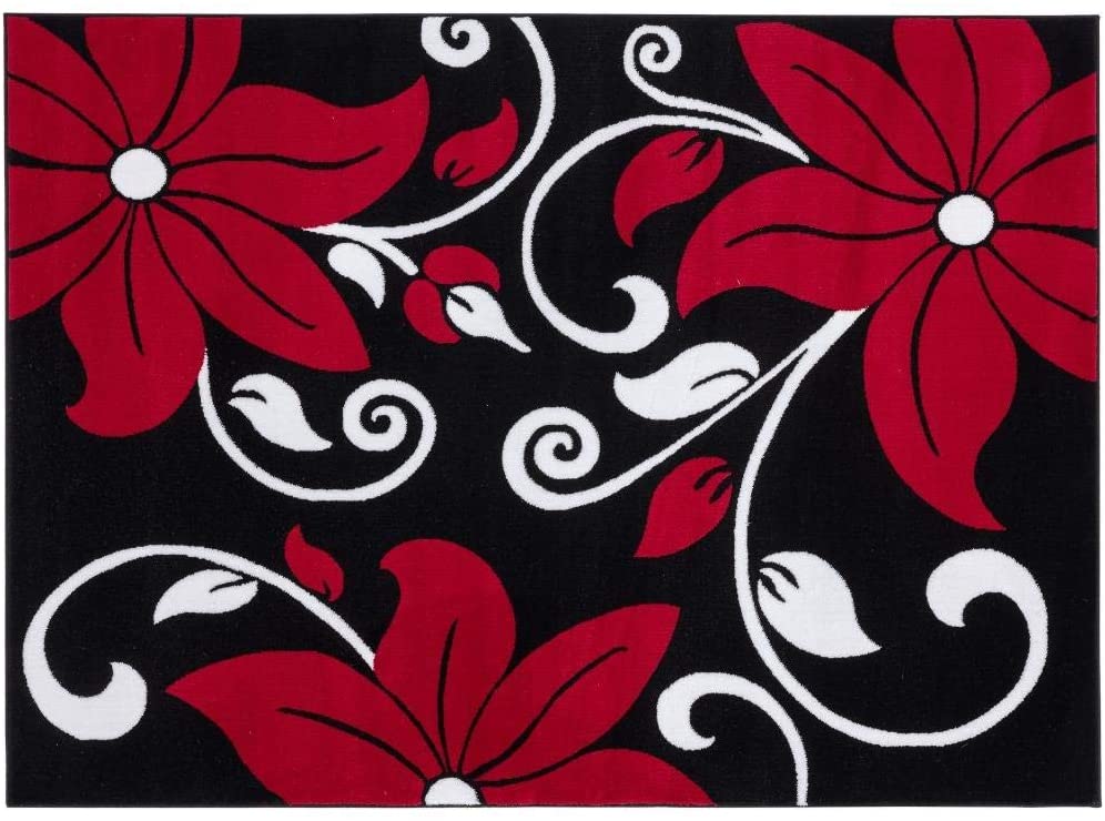 Victoria Collection Modern Red Floral Soft Area Rug