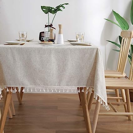 Solid Color Tassel Tablecloth - Cotton Linen Round Table Cover - Linen