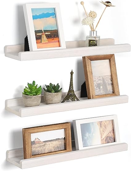 Wood Picture Ledge Shelf Rustic Floating Shelves Set of 3 for Storage and Display 16.9 inch Carbonized Black