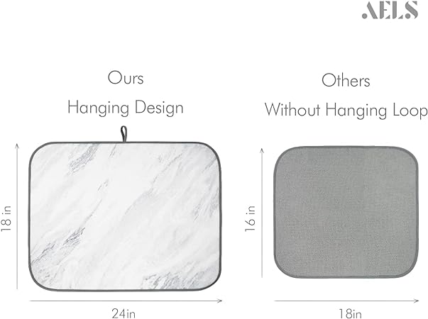 Brown Marble Reversible Absorbent Microfiber Dish Drainer/Rack Pads with Hanging Loop, XL 24" x 18"