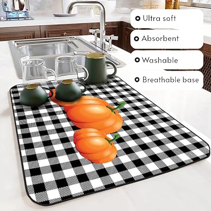 Ultra Absorbent Dish Drying Mats - Machine Washable and Super Fast Drying - Practical Solution for Efficiently Drying Dishes - 15,7 by 19,6 Inches (Black)