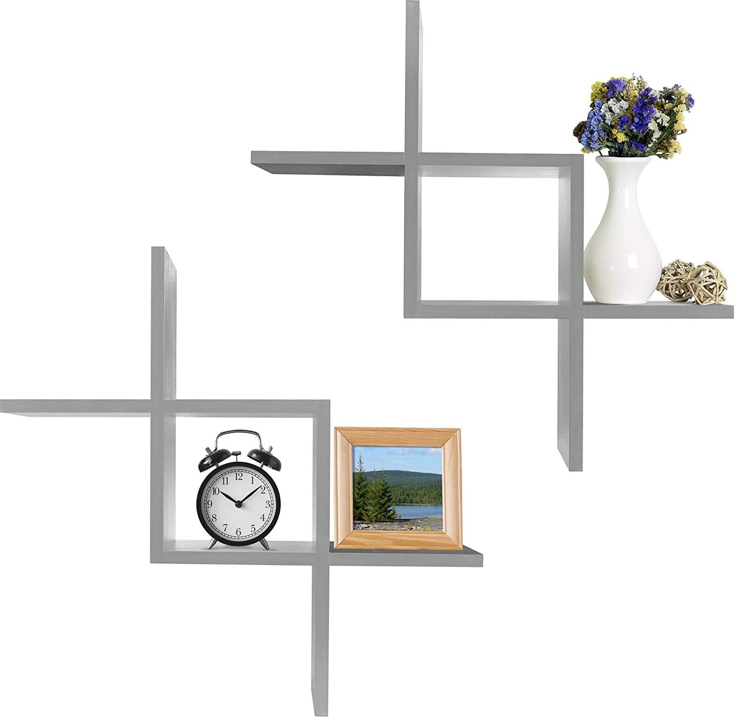 Criss Cross Intersecting Wall Mounted Floating Shelves 2-Pack