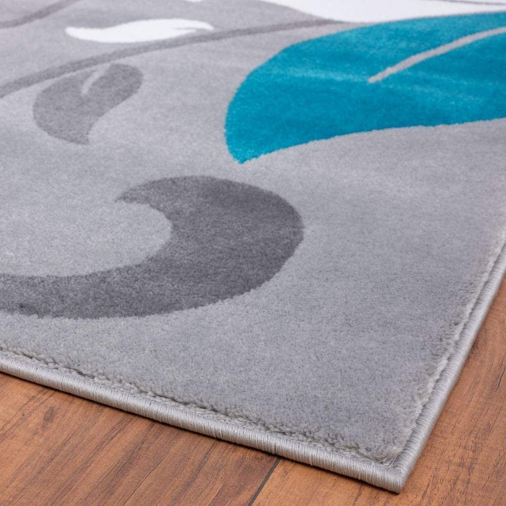 Victoria Collection Modern Turquoise Floral Soft Area Rug