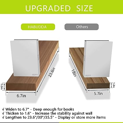 Floating Shelves for Wall Decor, Bedroom Bathroom Storage, 2-Pack(30"×6.7"×1.6", Burlywood)