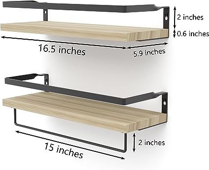 Home Decor Floating Shelves with Towel Bar/Hooks, (Gold-White)