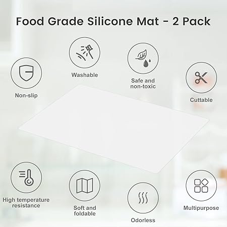 2 Pack Silicone Non-slip Heat Resistant Waterproof Countertop Protector Mat, 23.6 x 15.7 Inches x 1mm (Grey)