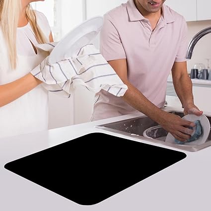 Ultra Absorbent Dish Drying Mats - Machine Washable and Super Fast Drying - Practical Solution for Efficiently Drying Dishes - 15,7 by 19,6 Inches (Black)