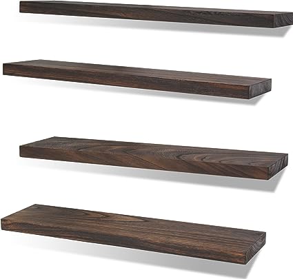 Rustic Farmhouse Floating Shelves for Wall Decor - Brown Set of 4