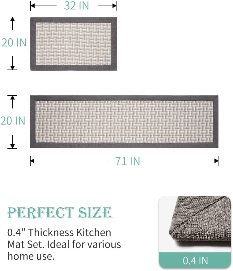 Kitchen Rugs and Mats Non Skid Washable, Absorbent Rug , 2 PCS Set 20"x32"+20"x48"