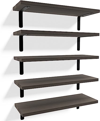 Set of 5 Farmhouse Style Floating. Hanging Shelf for Wall Décor - Carbonized Black