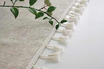 Solid Color Tassel Tablecloth - Cotton Linen Round Table Cover - Linen