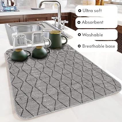 Ultra Absorbent Dish Drying Mats - Machine Washable and Super Fast Drying - Practical Solution for Efficiently Drying Dishes - 15,7 by 19,6 Inches (Black)