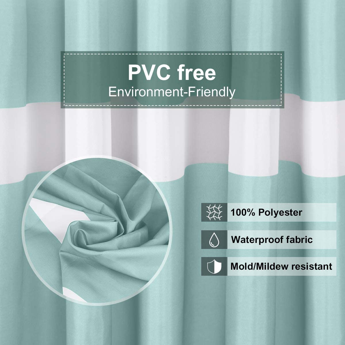 Stripe Shower Curtain Waterproof Fabric with Hooks Machine Washable