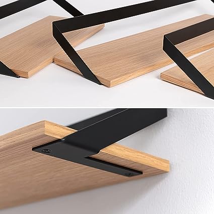 Finn- | 3 Part Floating Shelf Set Made of Metal and Real Wood Veneer