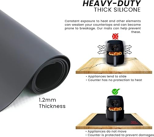 Large Black Heat Resistant Non Slip Silicone Mat For Countertop, 23”x15”,