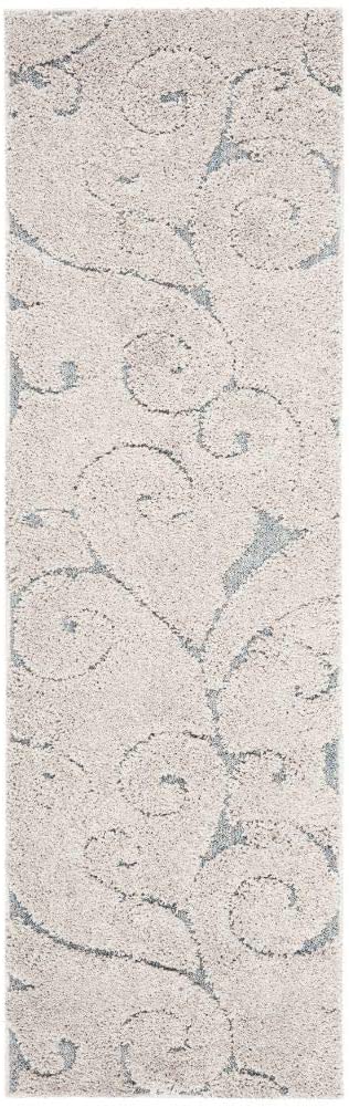 Premium Swirl Thick Plush Cream/Dark Blue   Area Shag Rug