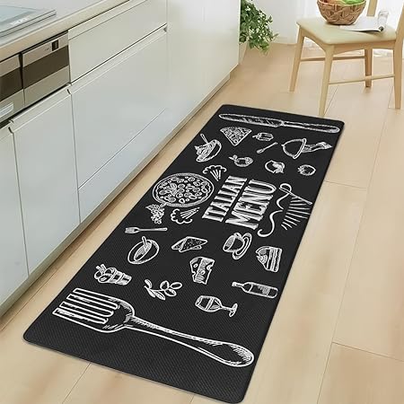 Non-Slip & Comfort Cushioned Waterproof Black Anti-Fatigue Kitchen Mat Set -2 Pieces,