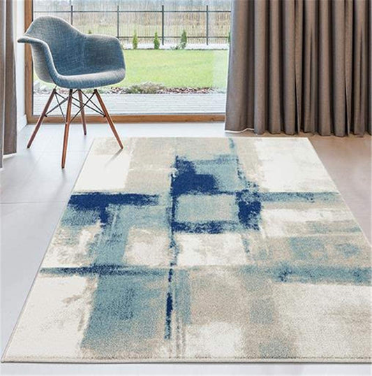 Abstract Ivory Blue Area Rug