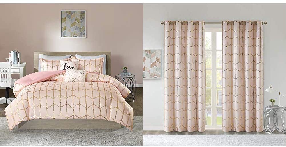 Raina Comforter Metallic Print Geometric Design Modern Trendy All Season Bedding Set