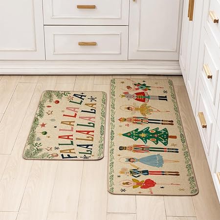 Non Skid Washable Black and White Boho Kitchen Rug Sets of 2, 17x29 and 17x47 Inch