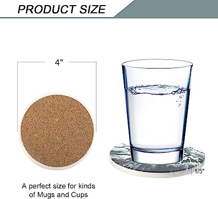 Round Drinks Absorbent Stone Coaster Set With Ceramic Stone and Cork Base (Forest, 4)