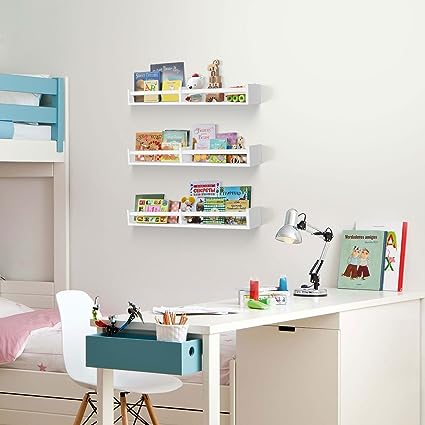 Floating Nursery Book Shelves for Wall Set of 2, Classic White Wall Bookshelf for Kids Room,Book Shelf for Kids Rooms Bedroom Bathroom (16.5 inches Set of 2 White)