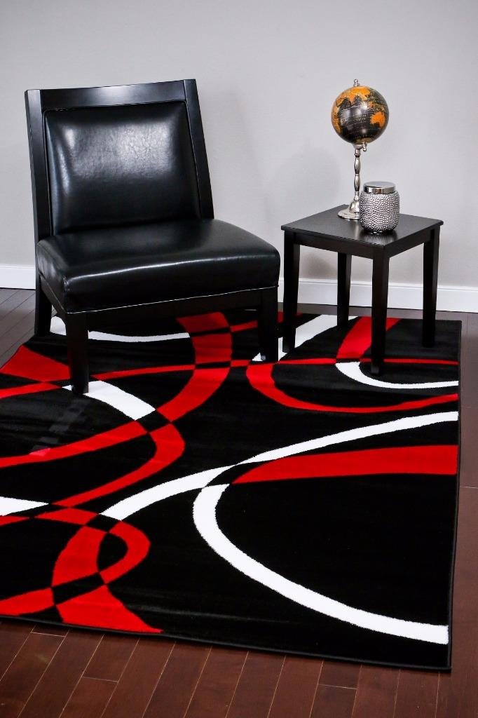 Abstract Swirls Black Red Soft Area Rugs