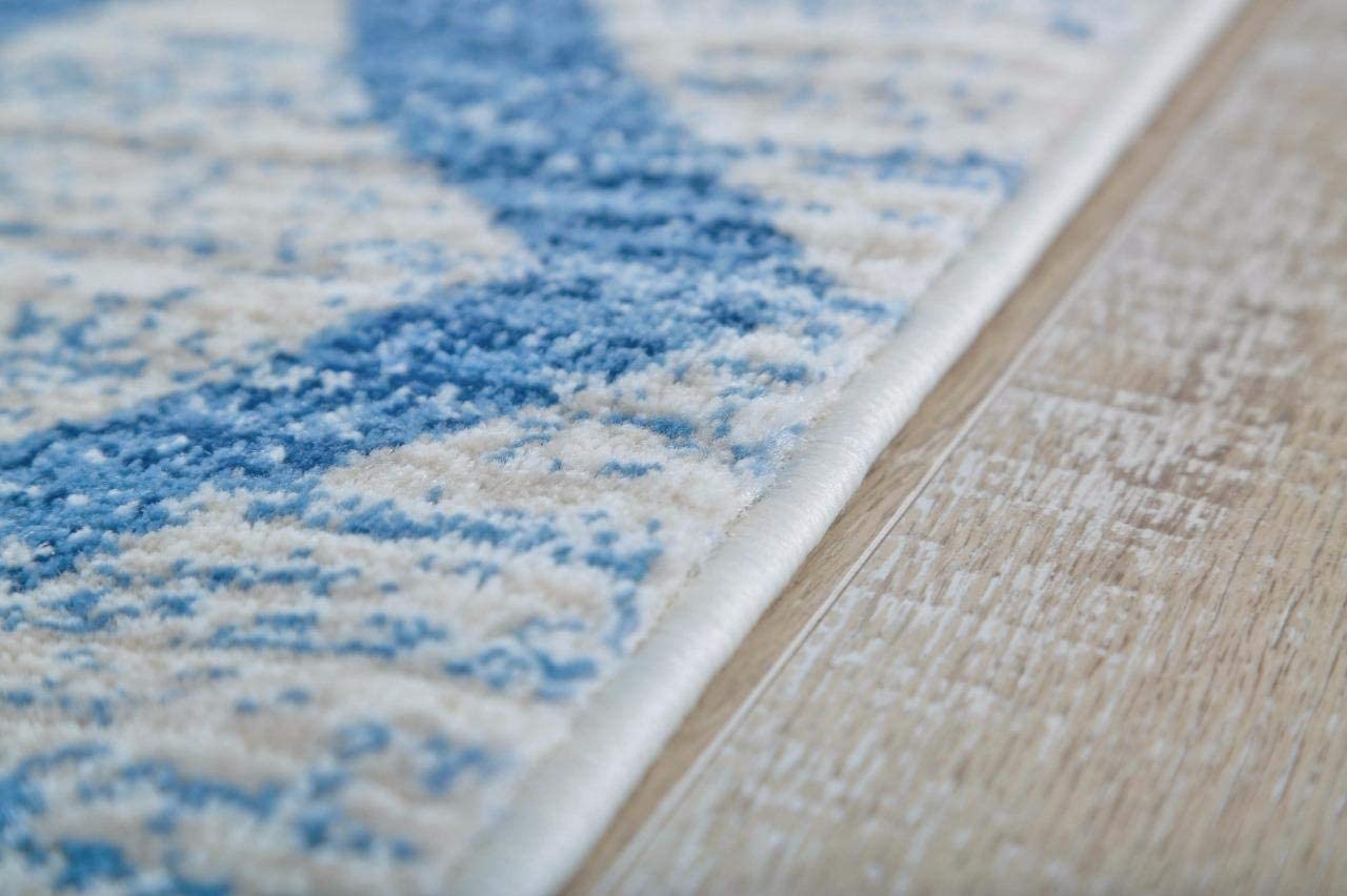 Modern Abstract Ivory Blue Area Rug