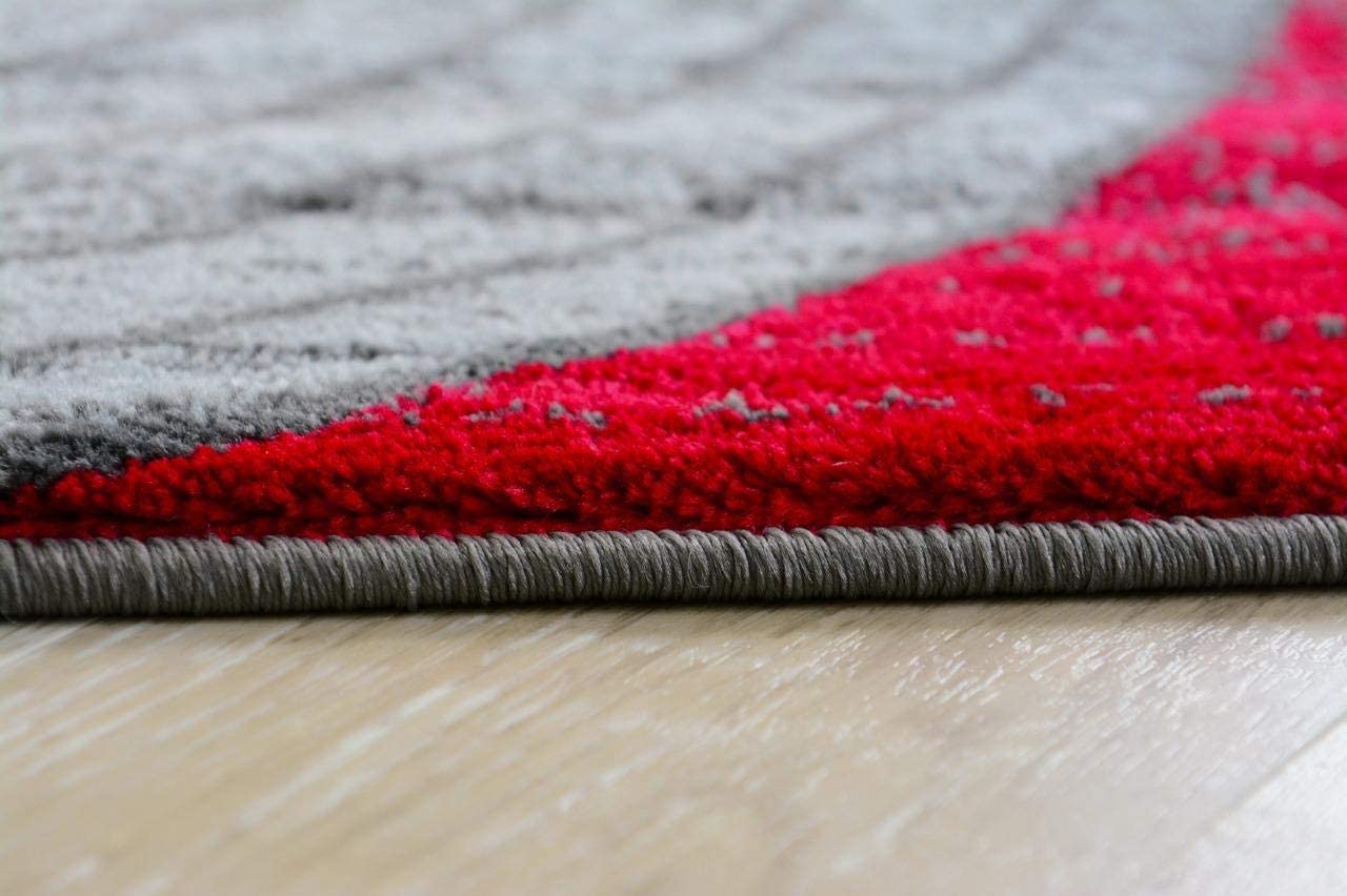 Modern Trendz Abstract Circle Grey Red Premium Soft Area Rug