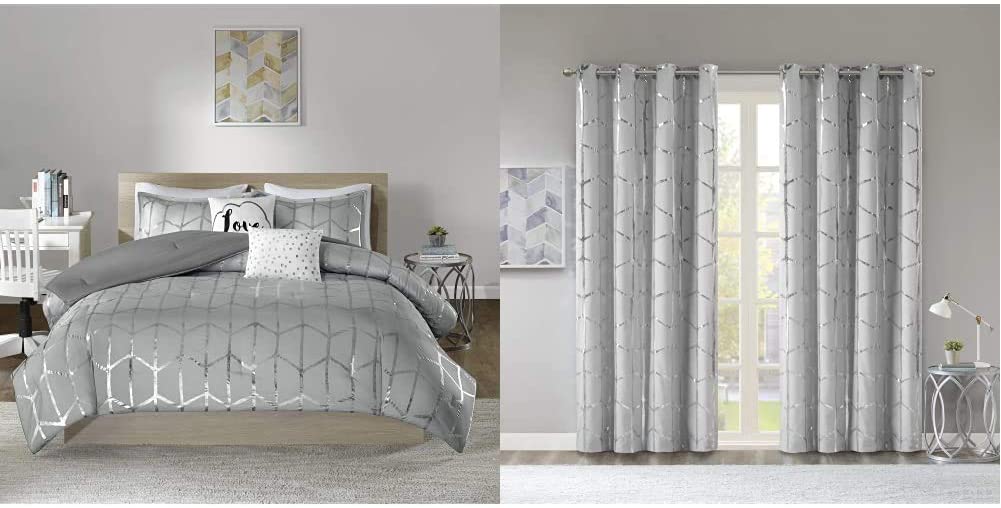 Raina Comforter Metallic Print Geometric Design Modern Trendy All Season Bedding Set