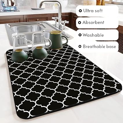 Ultra Absorbent Dish Drying Mats - Machine Washable and Super Fast Drying - Practical Solution for Efficiently Drying Dishes - 15,7 by 19,6 Inches (Black)